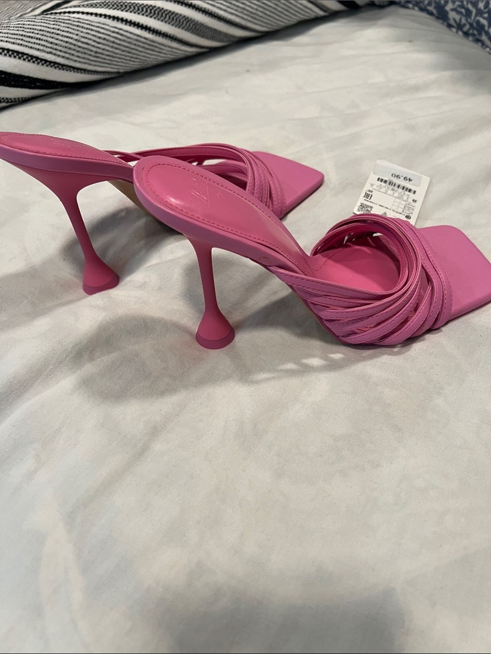 ZARA Hot Pink Multi-Strap Square-Toe Stiletto Mules - Picture 3 of 4